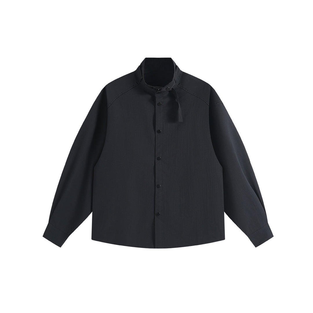 Unisex Oversize-Hemdjacke mit Stehkragen und Druckknopf-Front Drune