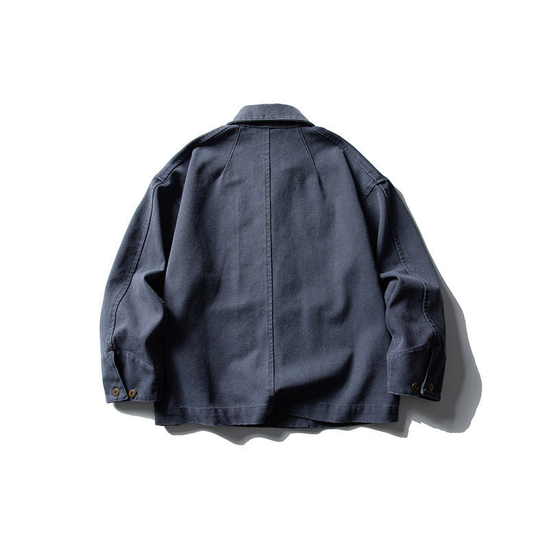 Unisex Boxy-Canvas-Worker-Überhemdjacke mit Lederpatte und aufgesetzten Taschen Drune