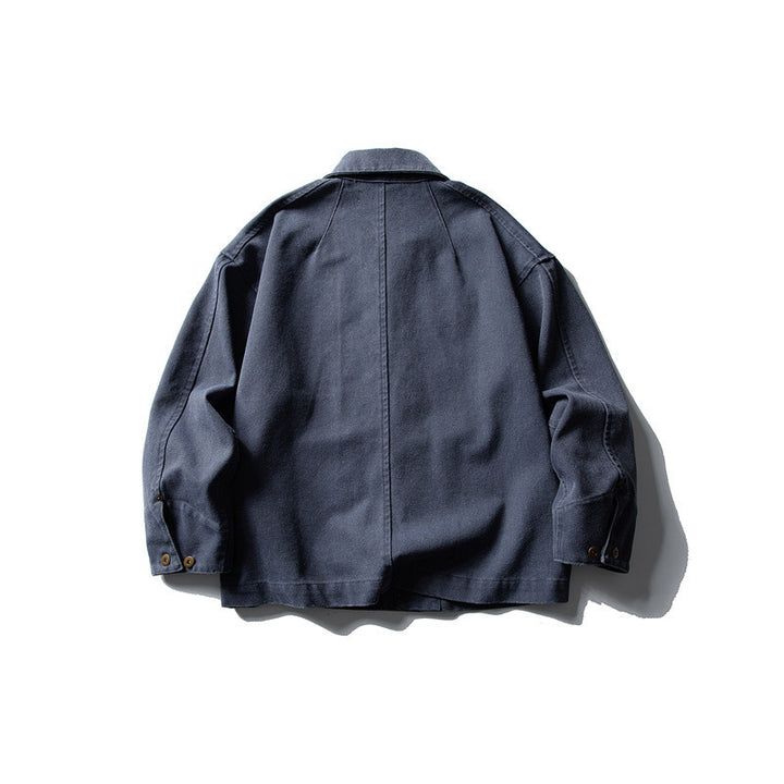 Unisex Boxy-Canvas-Worker-Überhemdjacke mit Lederpatte und aufgesetzten Taschen Drune