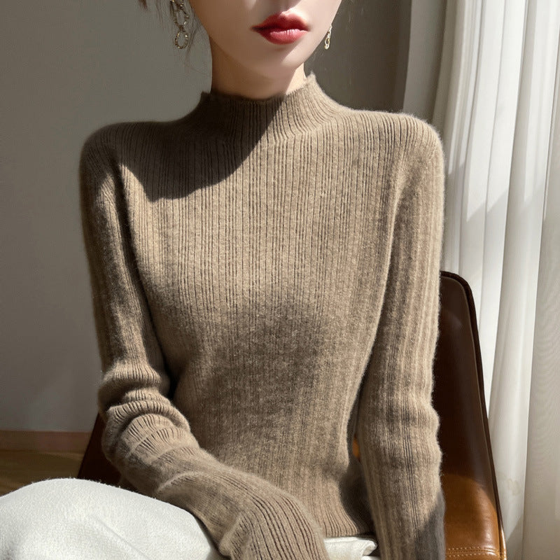 Damen Schmal geschnittener Feinstrick-Pullover mit kurzem Stehkragen und feiner Rippenstruktur Drune