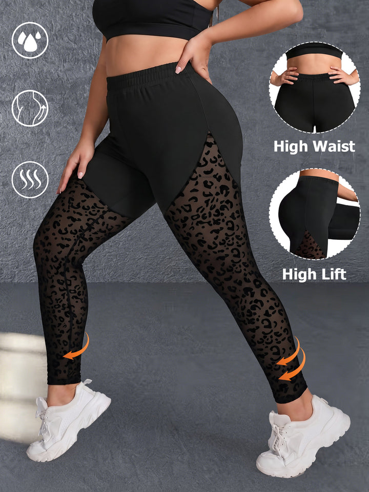 Damen formende High-Waist Leggings mit Overlay-Short und Leo-Mesh-Einsätzen Drune