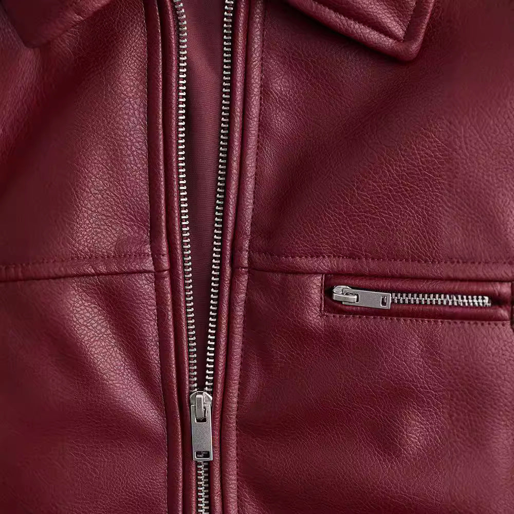 Damen modische Kunstlederjacke mit elastischem Saum und modernem Schnitt Drune