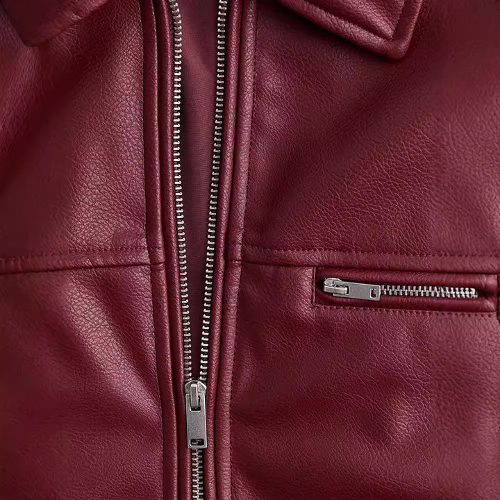 Damen modische Kunstlederjacke mit elastischem Saum und modernem Schnitt Drune