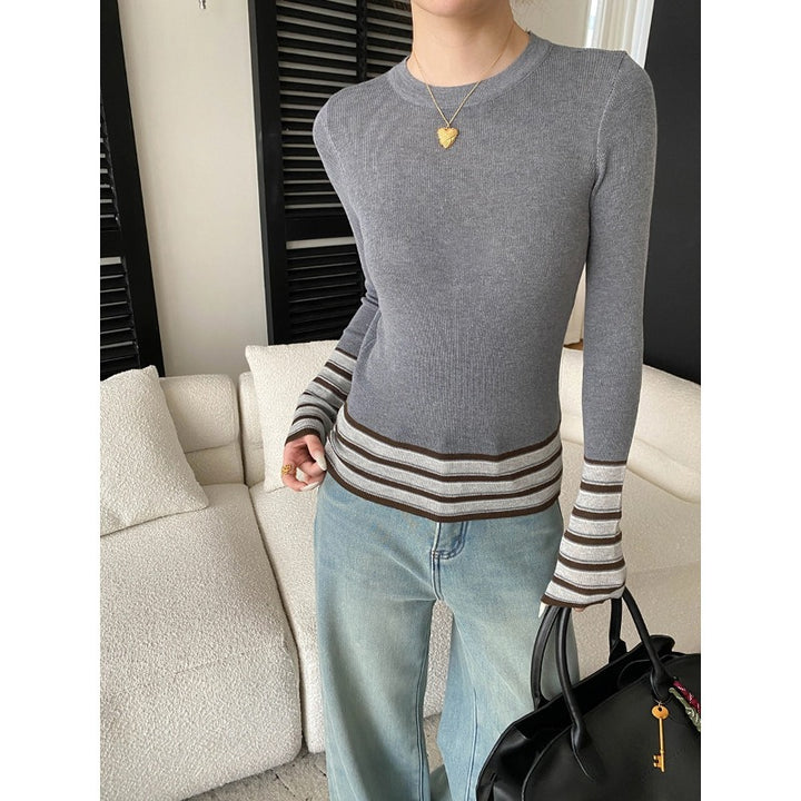 Damen eleganter Strickpullover mit modischen Streifen Drune