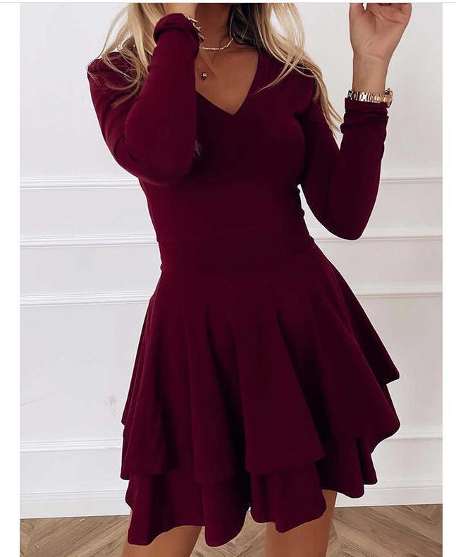 Damen Verspieltes schulterfreies Cocktailkleid mit Volants und tiefem V-Ausschnitt Drune