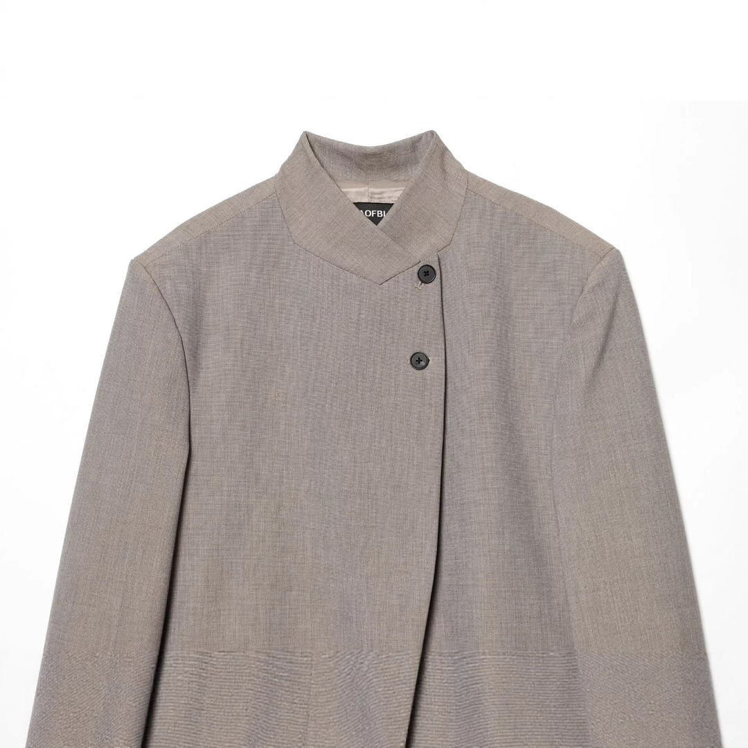 Damen nan Mandarin-Kragen Blazer mit asymmetrischer Knopfleiste, Wiener Nähten und dezent taillierter Silhouette Drune
