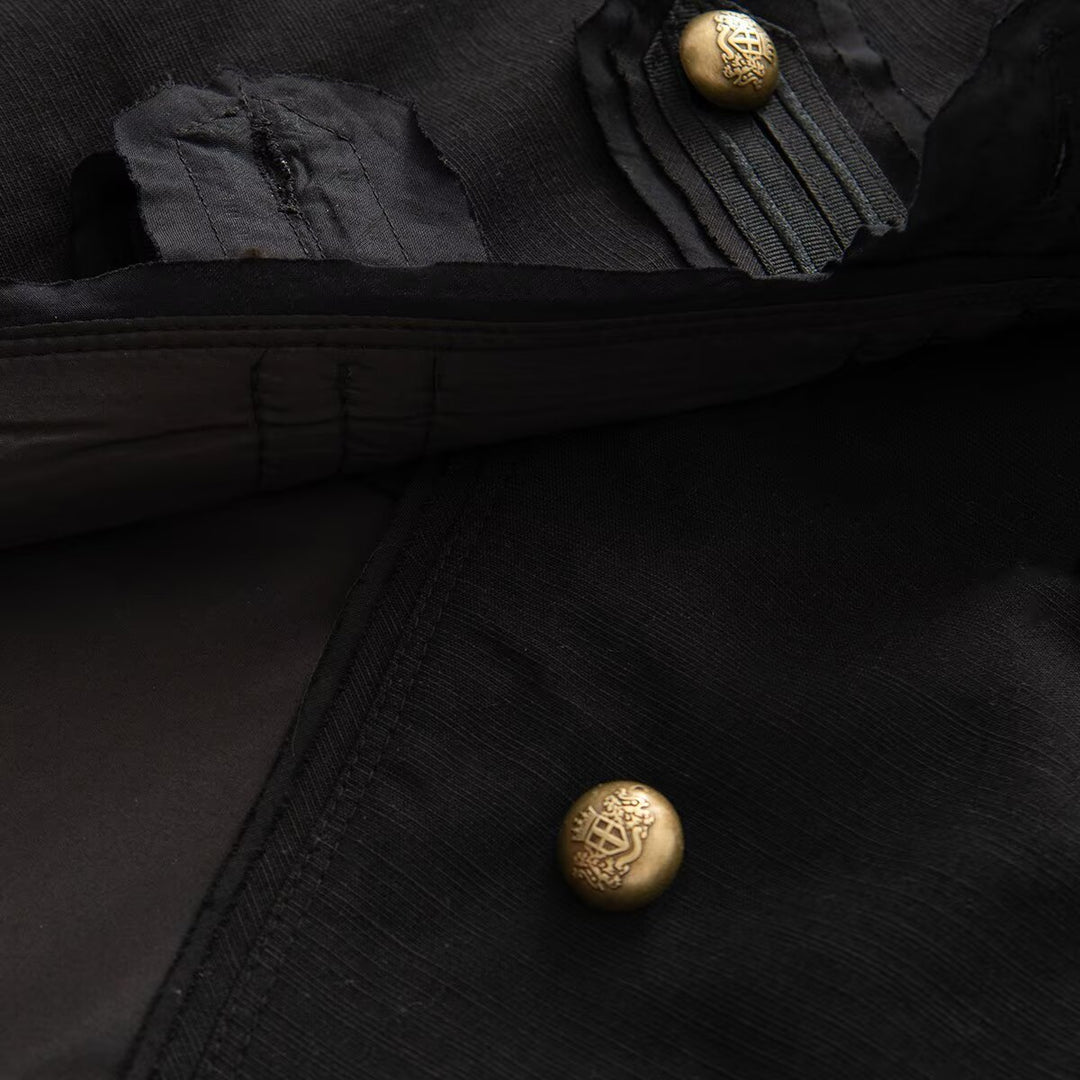Damen Kurze Militärjacke mit Stehkragen und goldenen Zierknöpfen Drune