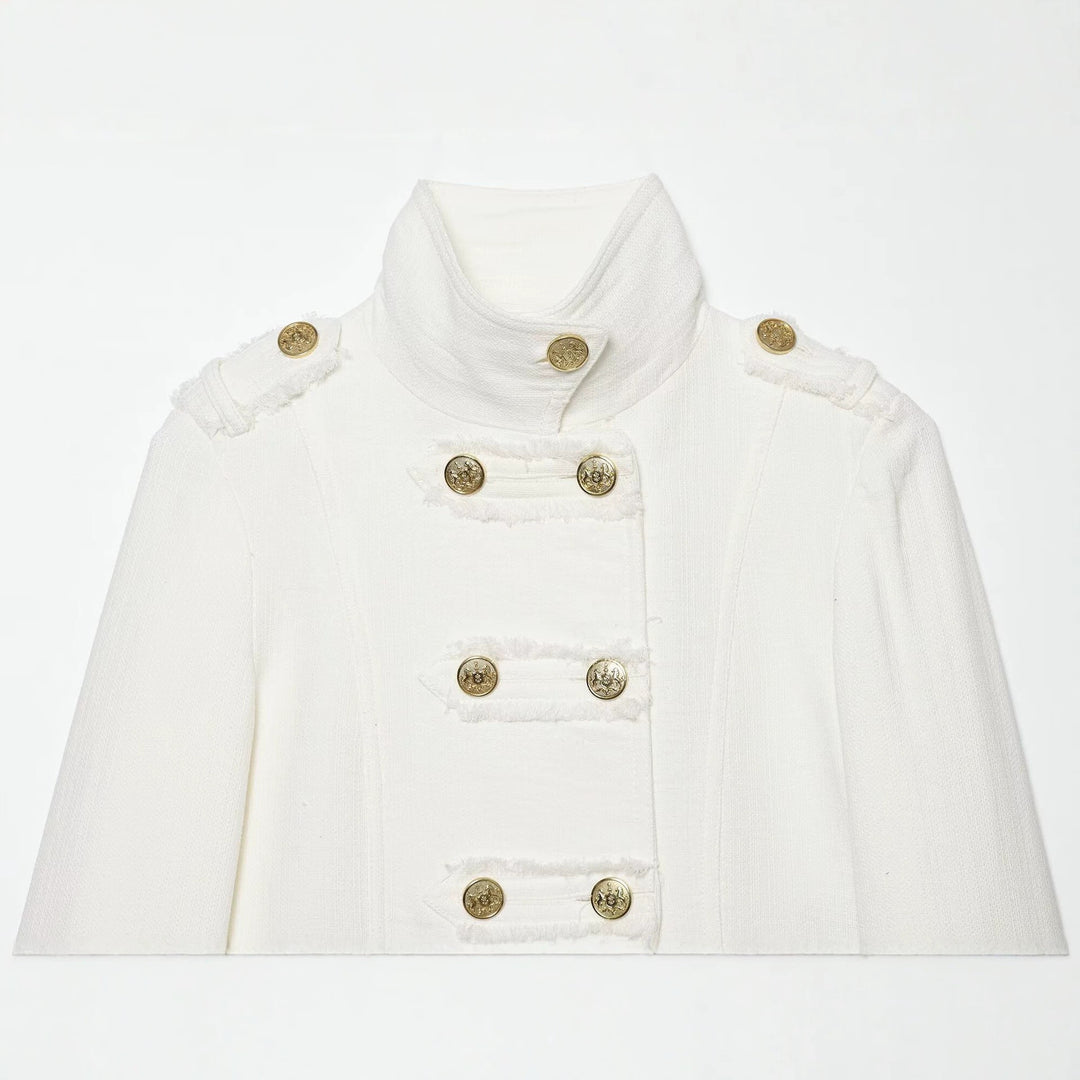 Damen Kurzgeschnittene Militärjacke mit Stehkragen, Zierknopfreihe und Epauletten Drune