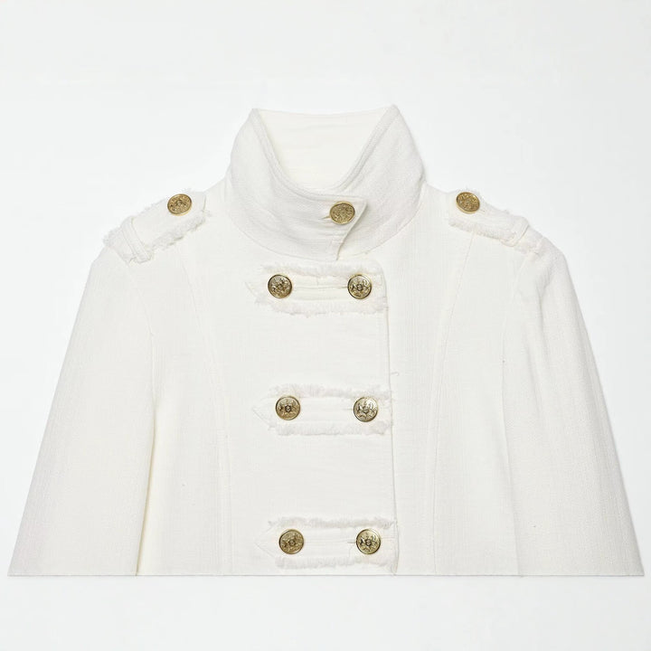 Damen Kurzgeschnittene Militärjacke mit Stehkragen, Zierknopfreihe und Epauletten Drune
