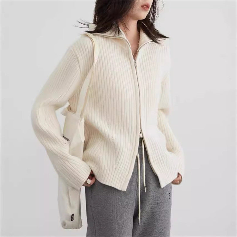 Damen Strickjacke mit sportlichem Reißverschluss und Rippstruktur Drune
