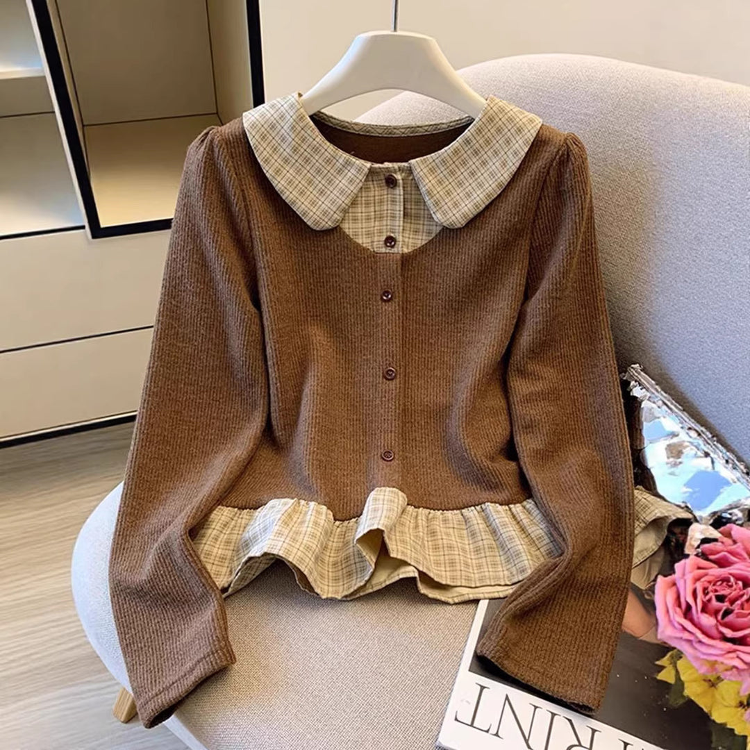 Damen modischer Strickpullover mit Hemdblusen-Details Drune