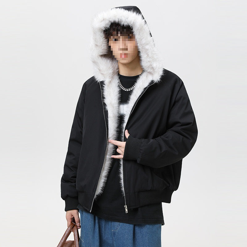 Herren Wattierte Kapuzen‑Bomberjacke im Oversize‑Look mit kontrastierendem Kunstfellfutter Drune
