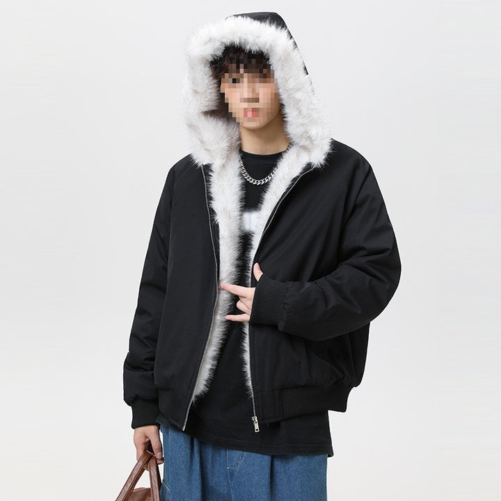 Herren Wattierte Kapuzen‑Bomberjacke im Oversize‑Look mit kontrastierendem Kunstfellfutter Drune