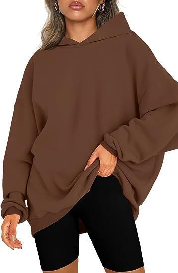 Damen nan oversized Kapuzenpullover im Boxy-Cut mit innen angerautem Fleece, überschnittener Schulter und verlängertem Rückenteil Drune