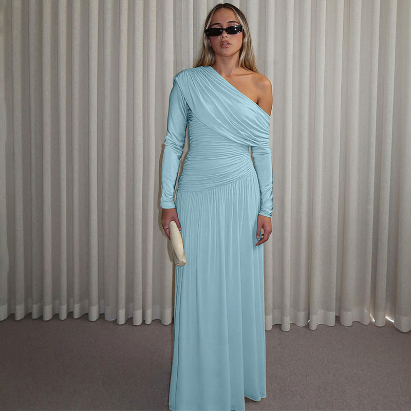 Damen elegantes Wickel-Maxi-Kleid mit asymmetrischem Schnitt Drune
