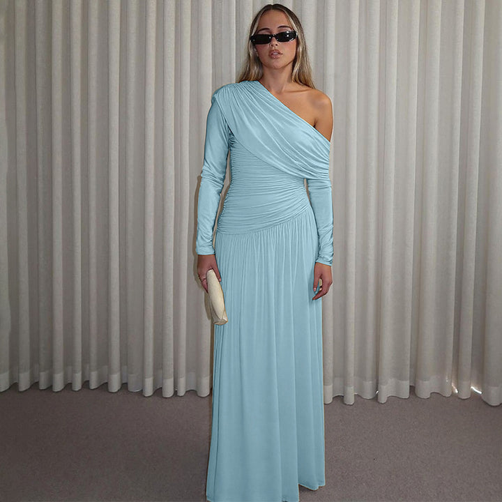 Damen elegantes Wickel-Maxi-Kleid mit asymmetrischem Schnitt Drune