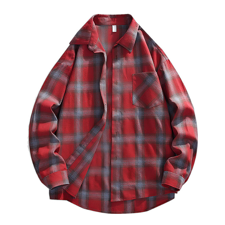 Herren Oversize karierte Flanellhemdjacke mit Brusttasche & abgerundetem Saum Drune
