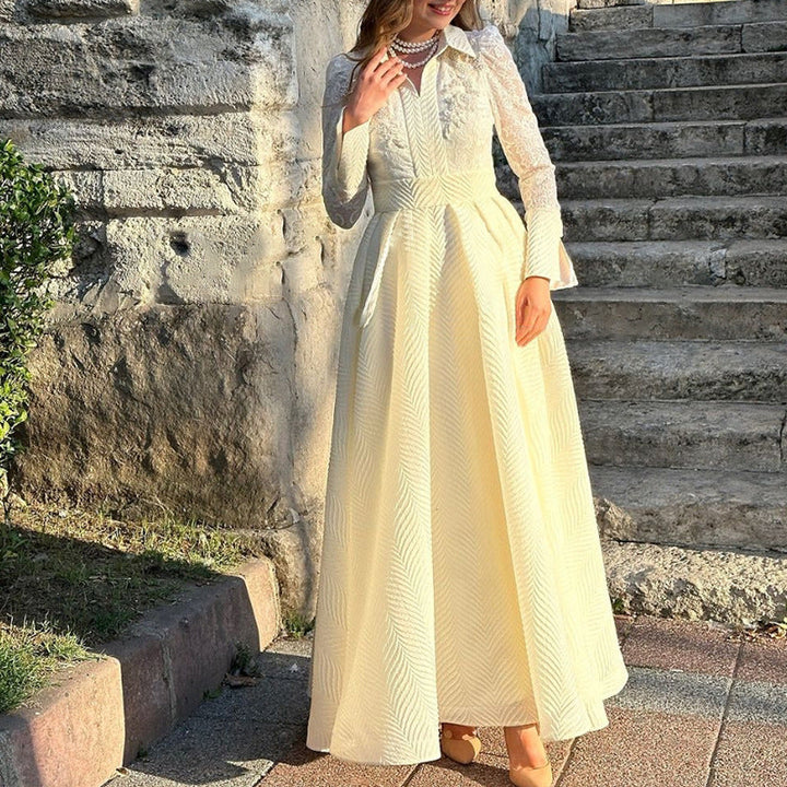 Damen Elegantes Maxikleid mit Spitzenärmeln und Taillengürtel Drune