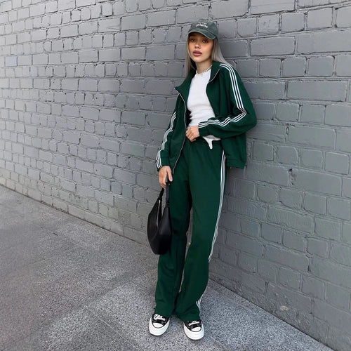Damen sportlicher Velours-Sportanzug mit hohem Kragen und elegantem Reißverschluss Drune