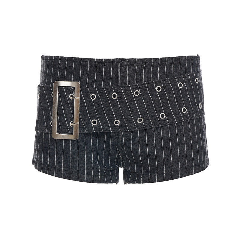 Damen modische Shorts mit hochwertigem Gürtel und Nieten-Details Drune