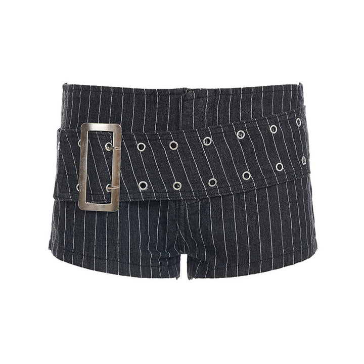 Damen modische Shorts mit hochwertigem Gürtel und Nieten-Details Drune