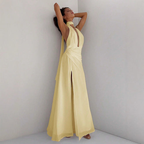Damen Maxi-Kleid mit tiefem V-Ausschnitt und Wickeldesign Drune