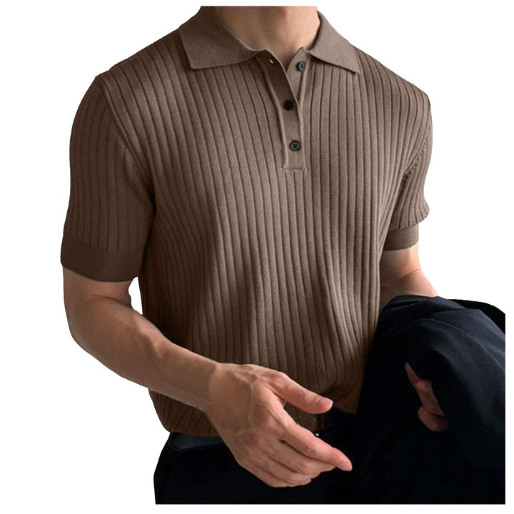 Herren nan schmal geschnittenes geripptes Poloshirt aus Feinstrick mit Kurzarm und Polokragen Drune