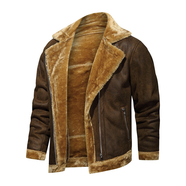 Herren Lammfellimitat-Fliegerjacke mit kuscheligem Kunstfellfutter Drune