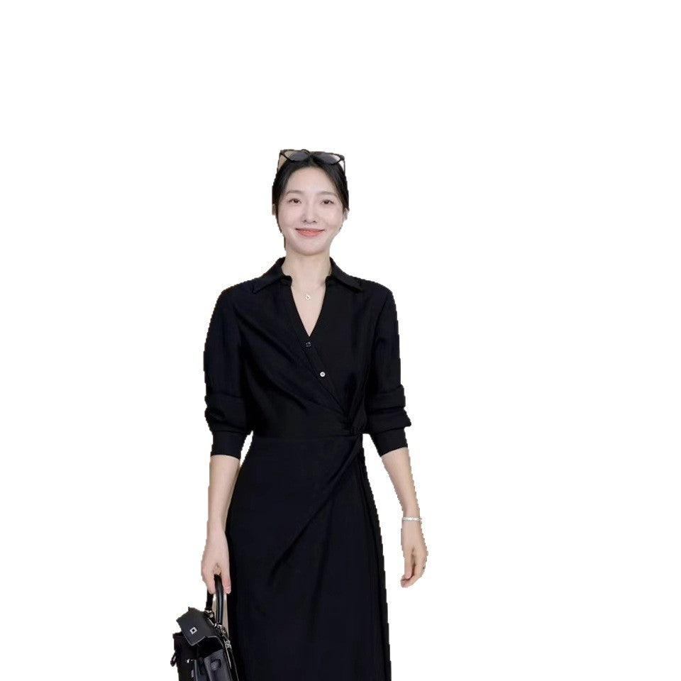 Damen Midikleid im Hemdblusen-Stil mit Taillenbindung und fließender A-Linie Drune