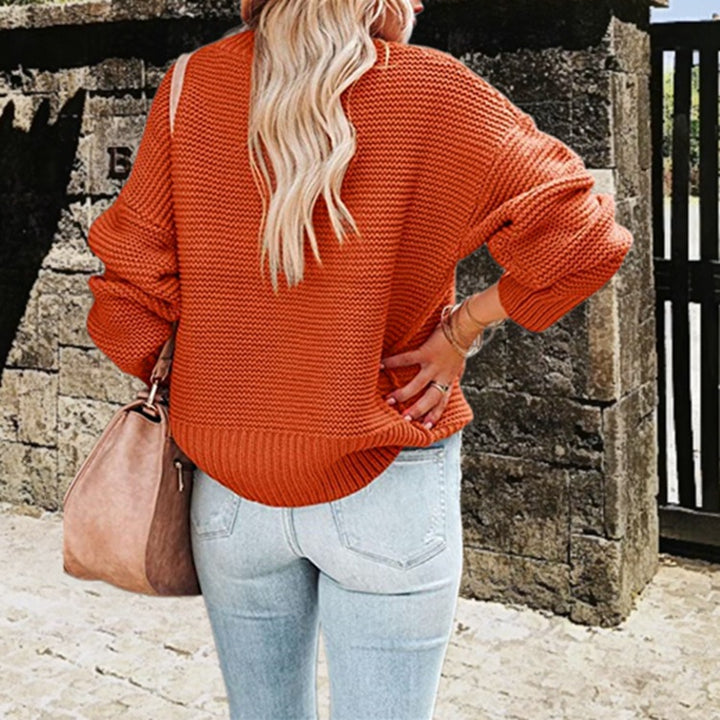 Damen Grobstrick Pullover mit hohem Kragen und überschnittenen Schultern Drune