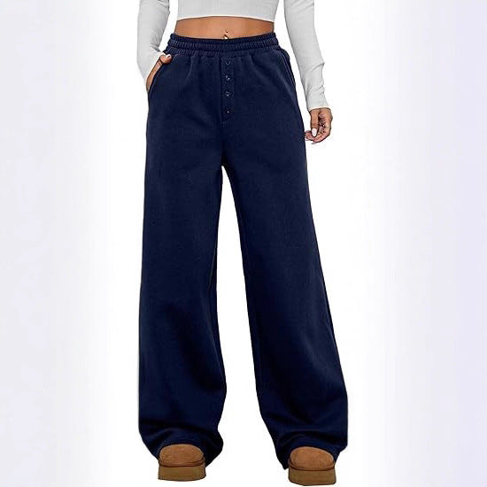 Damen Kuschelige Fleece-Sweatpants mit weitem Bein und hohem Elastikbund Drune