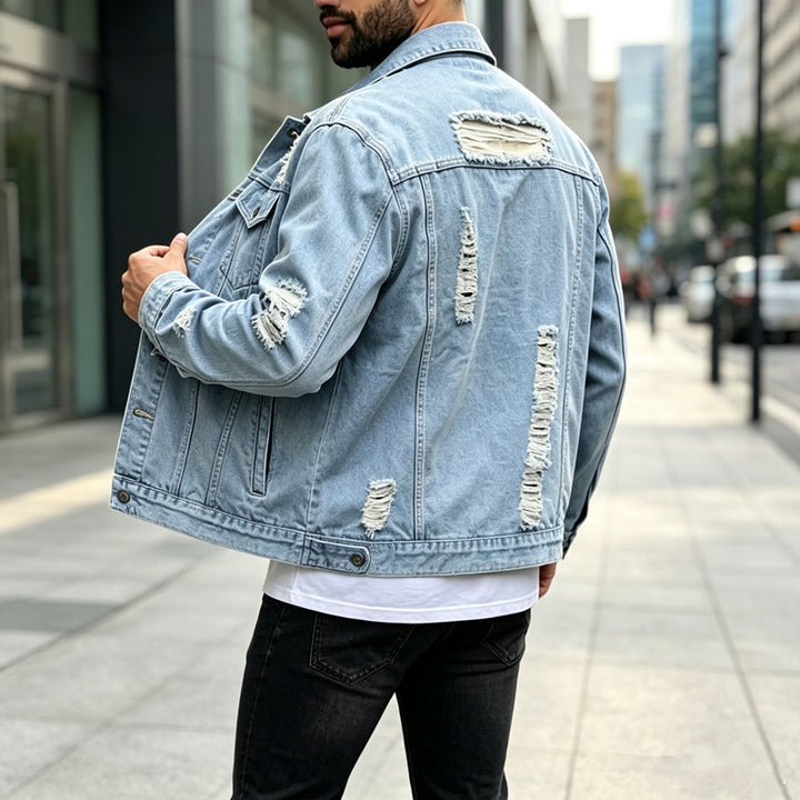 Herren Modische Denimjacke mit Destroyed-Details Drune