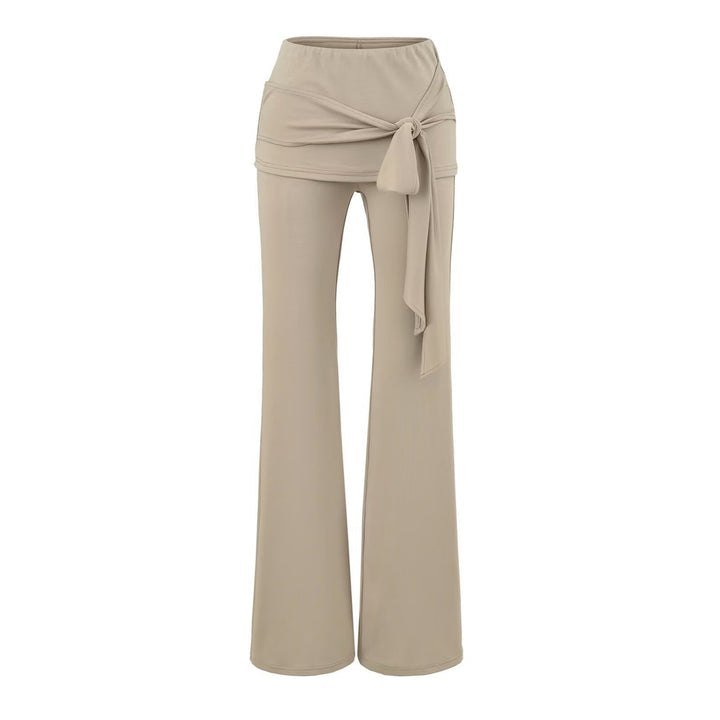 Damen dreiteiliges Lounge-Set mit kurzem Knopfcardigan, Spitzentop und Wickel-Schlaghose Drune