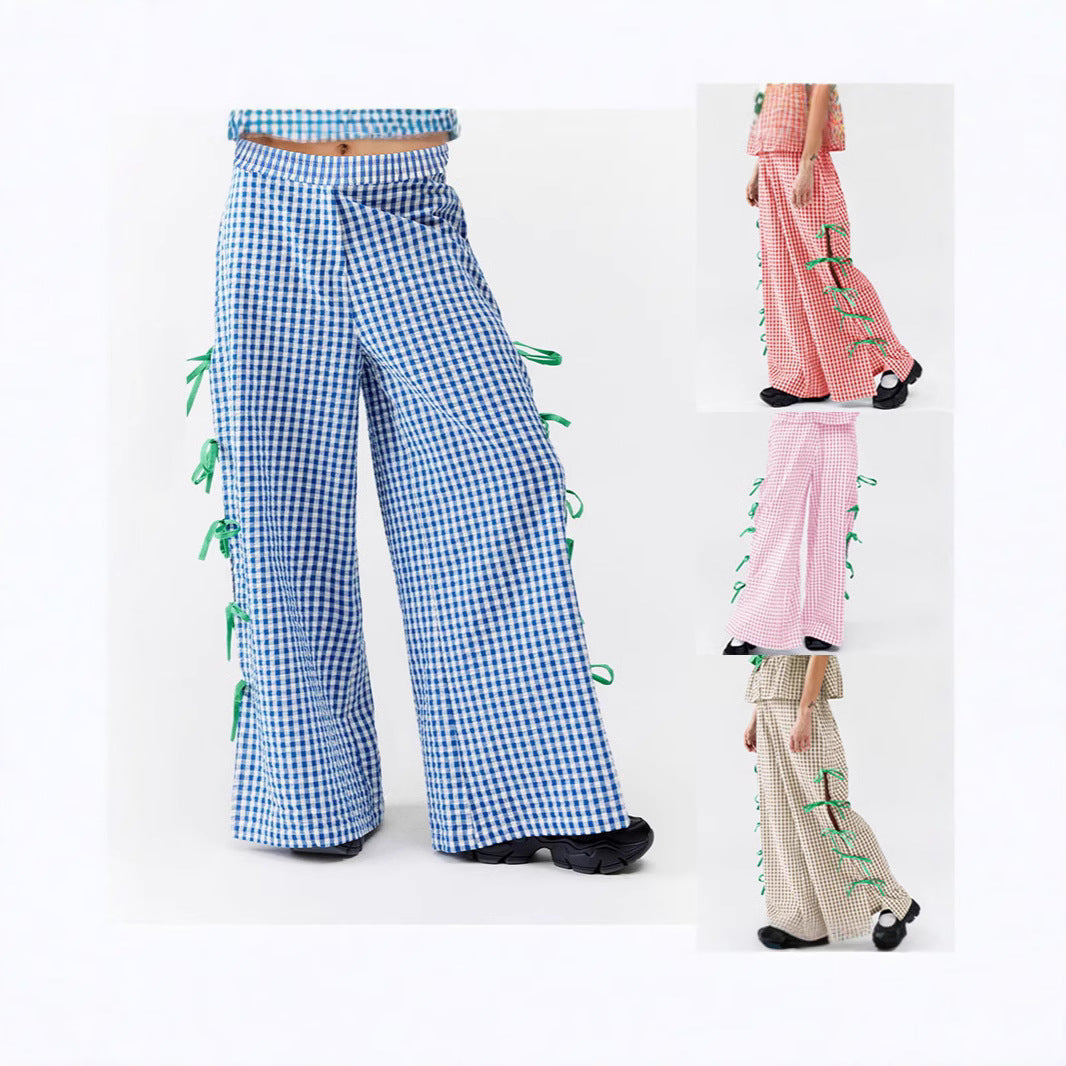 Damen Weite Karohose mit dekorativen Schnürdetails Drune