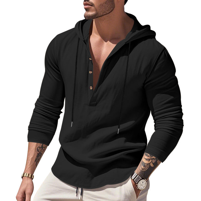 Herren vielseitiger Kapuzenpullover mit Knopfleiste und atmungsaktiver Baumwolle Drune