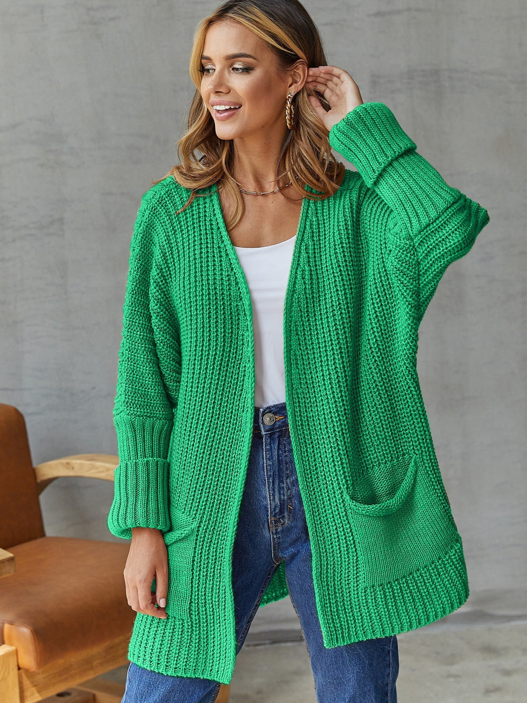 Damen Strickjacke mit offenen Front und großen Taschen Drune
