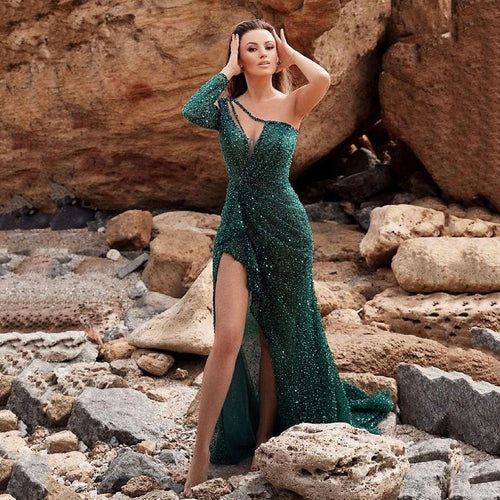 Drune | Puff Kurzarm Tailliertes Pailletten Midi Partykleid