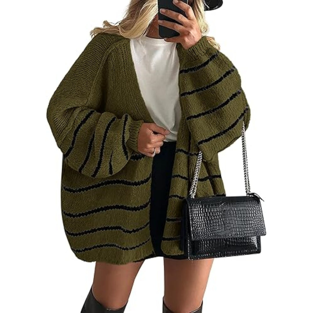 Damen Oversize Strickcardigan mit Ballonärmeln und offener Front Drune