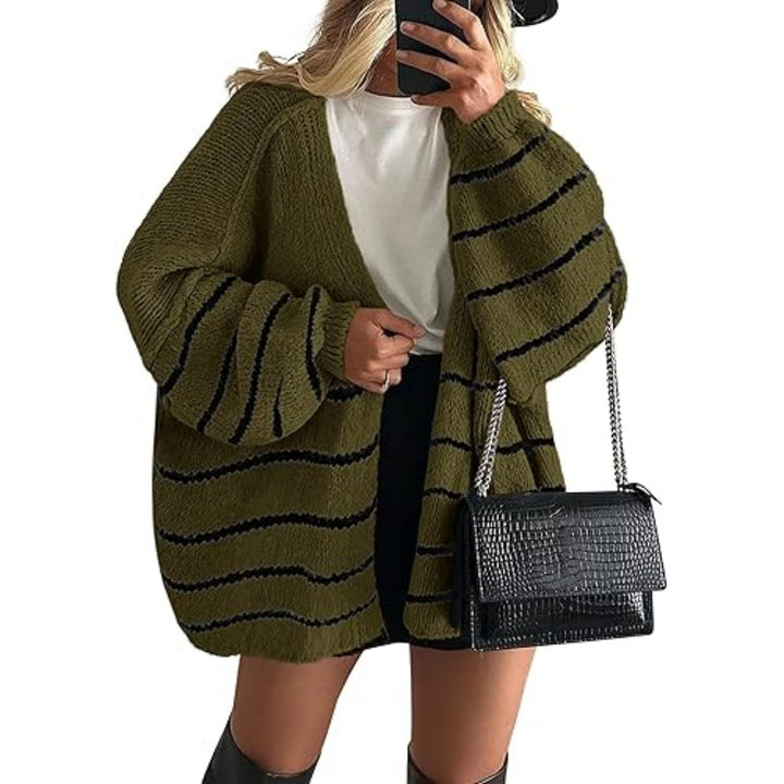 Damen Oversize Strickcardigan mit Ballonärmeln und offener Front Drune