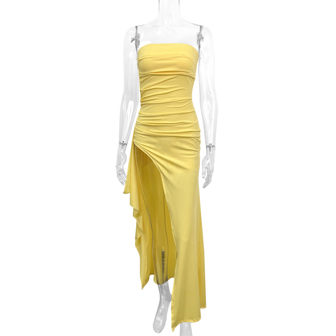 Damen Elegantes trägerloses Abendkleid mit asymmetrischem Schlitz Drune