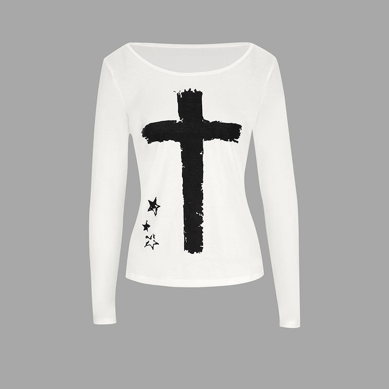 Damen Langarm-T-Shirt mit kreativem Motiv und Rundhalsausschnitt Drune