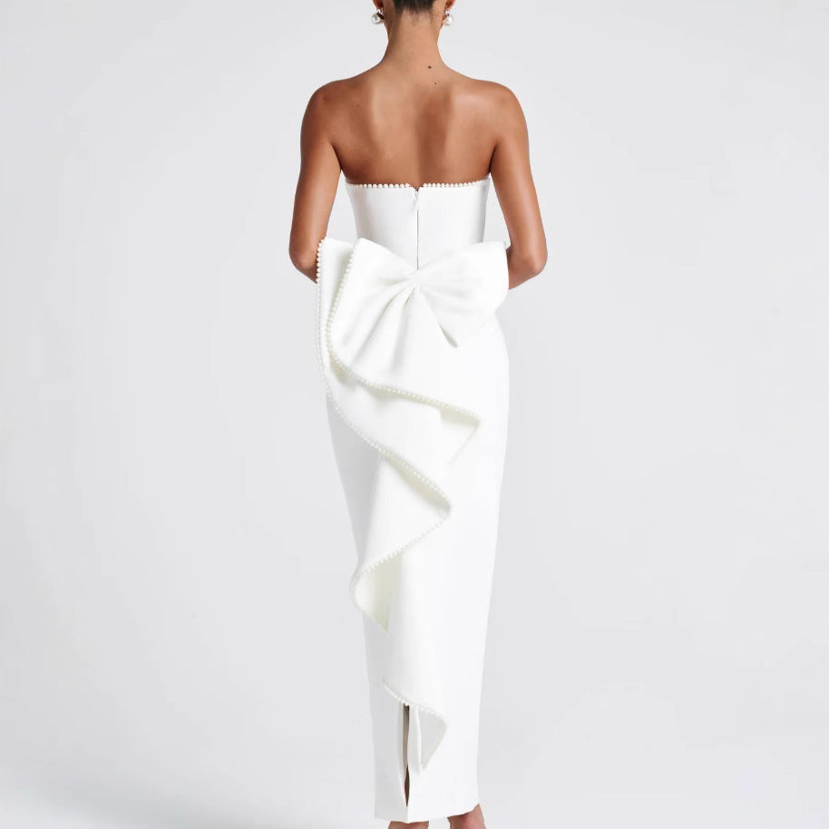 Damen Elegantes figurbetontes Maxikleid mit schulterfreiem Design und modischen Rüschendetails Drune