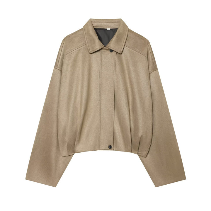 Damen Kurzgeschnittene Oversize Cape-Jacke mit Hemdkragen und verdeckter Knopfleiste Drune