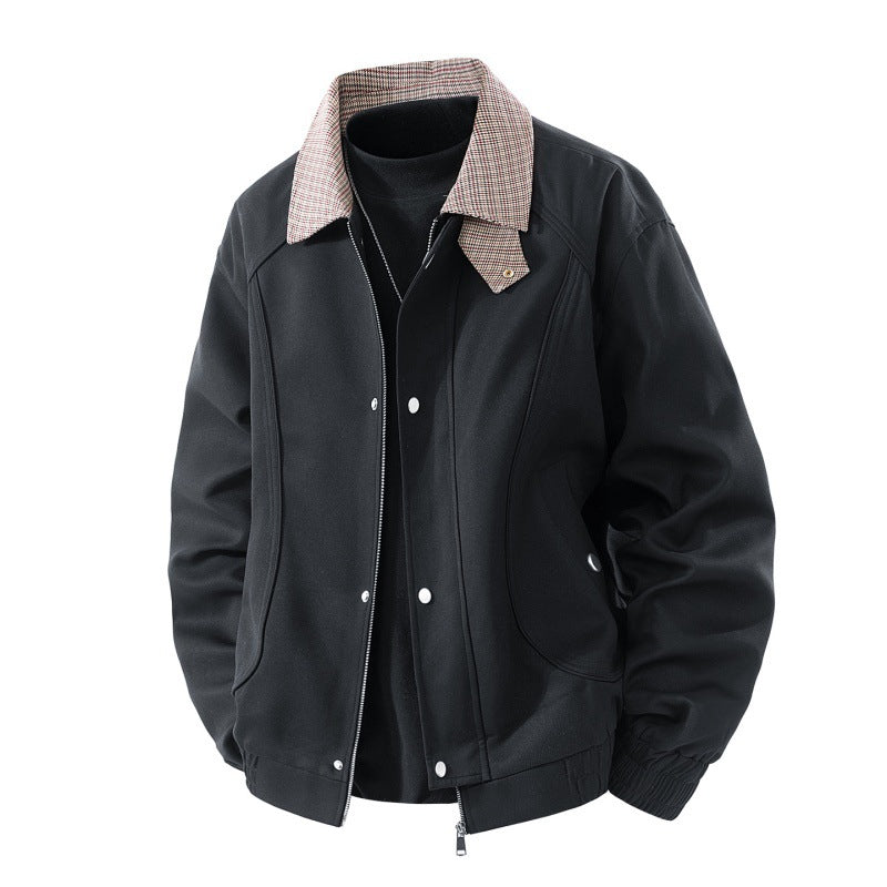 Herren leichte Harringtonjacke im Veloursleder‑Look mit Hemdkragen, durchgehendem Reißverschluss und elastischem Saum Drune