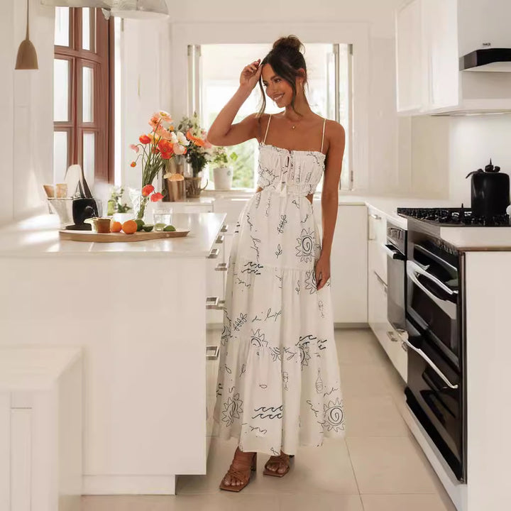 Damen Maxikleid mit verstellbaren Trägern und elastischem Oberteil Drune
