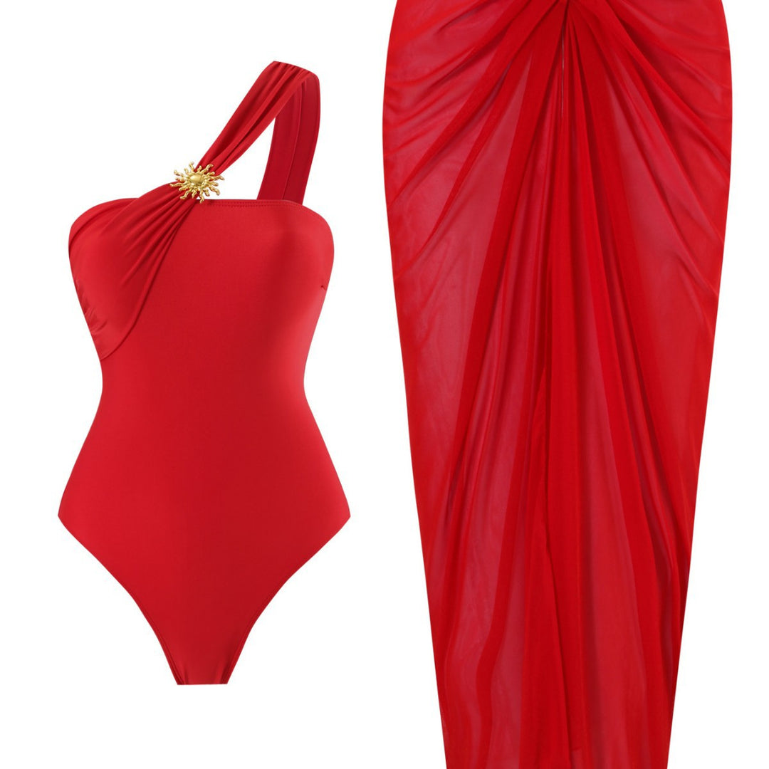 Damen einseitiger Badeanzug mit elegantem Wickelrock Drune