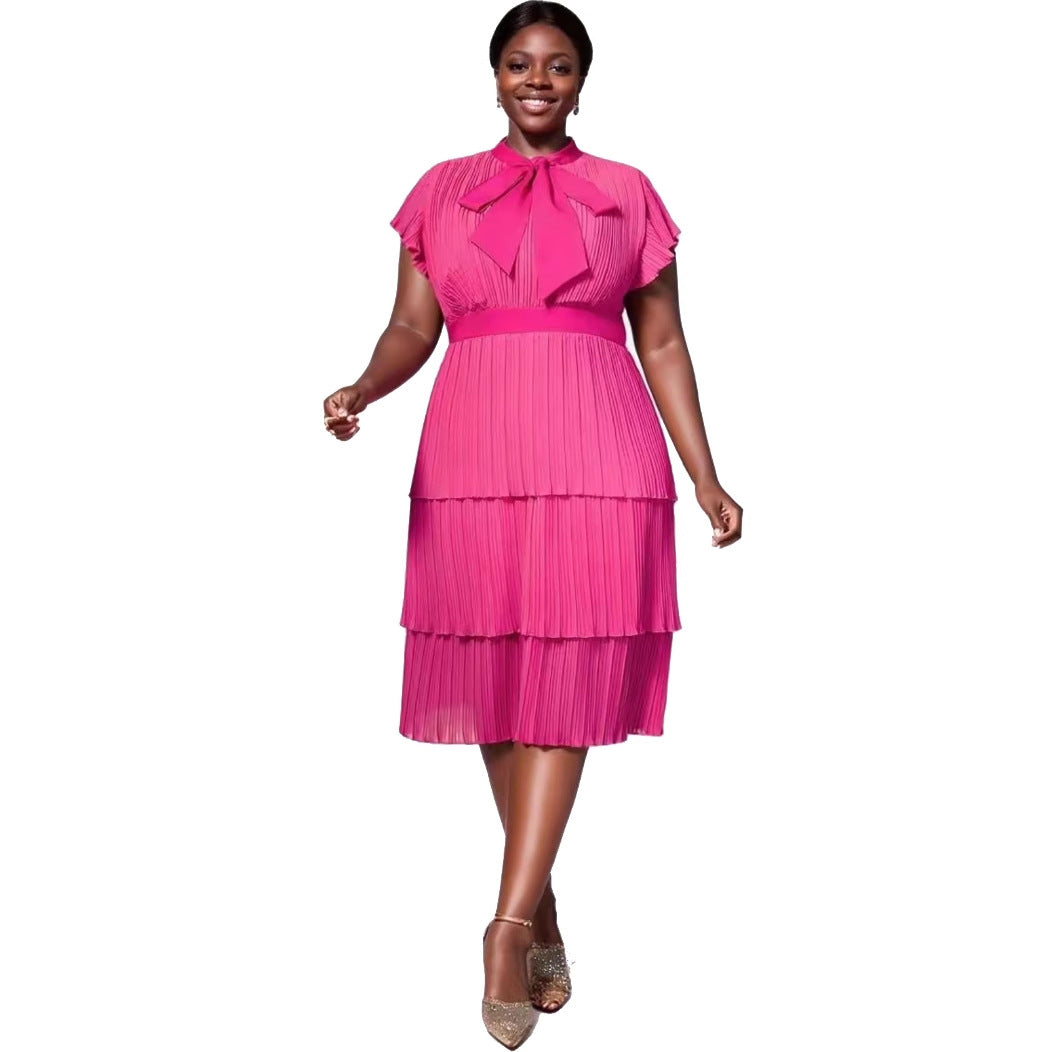 Damen plissiertes Midi-Kleid mit Schleifenakzent Drune