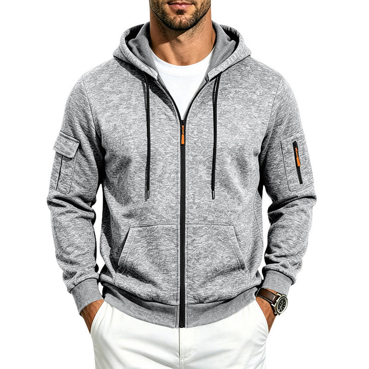 Herren Kapuzen-Sweatjacke aus meliertem French-Terry mit Reißverschluss und Ärmeltasche Drune