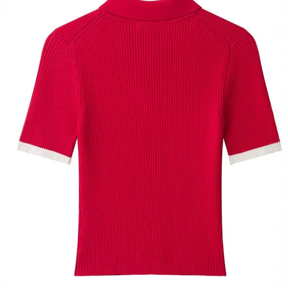 Damen Feinstrick-Poloshirt-Cardigan mit kurzem Arm und durchgehendem Reißverschluss Drune