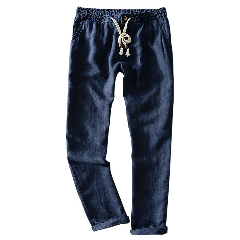 Damen lässige Leinenhose mit elastischem Bund und seitlichen Eingrifftaschen Drune